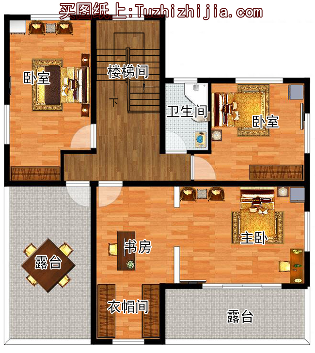 130平方米农村两层房屋施工图纸及效果图占地面积：