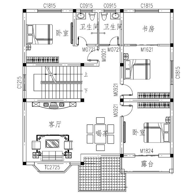 农村自建三间三层楼房设计图，带露台，经典实用