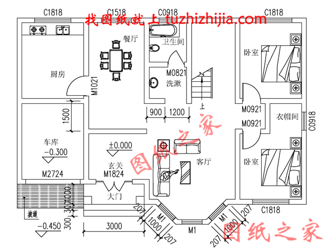 简洁大气140平方三层房子设计图，带车库