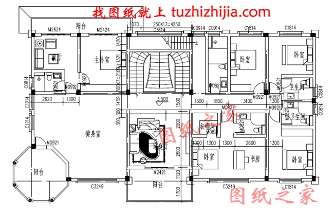 高端豪华二层别墅设计图纸，占地300平方米，楼梯设计的无比大气