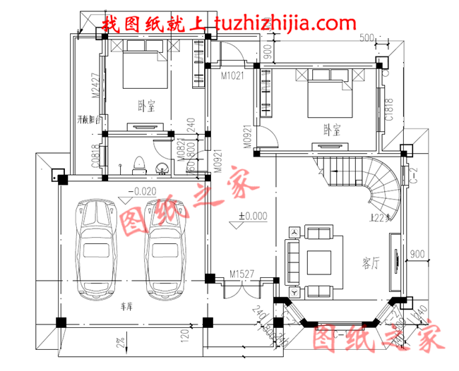 普通农村二层房子设计图 ，复式结构，带车库，160平米左右