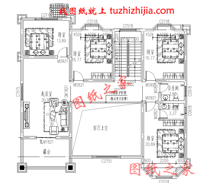 乡下复试三层房子设计图，带堂屋，客厅中空，轻奢风格