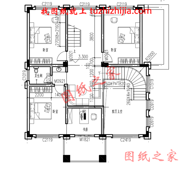 农村带地下室二层半自建房屋设计图，楼中楼设计，欧式风格