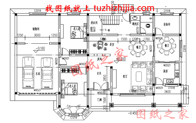 农村4间2层楼房设计图，带车库，外观时尚，带屋顶花园