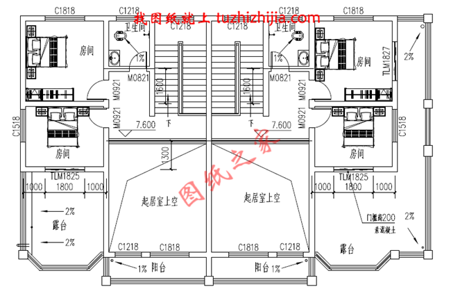 2018新农村三层双拼房屋设计图纸平面图与效果图，带堂屋