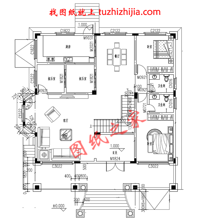 奢华欧式二层楼房设计图，入户设有玄关，一层大窗设计