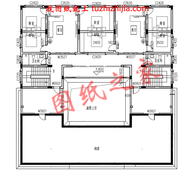 二层小型简单四合院设计图，户型方正，左右对称，传统文化的传承