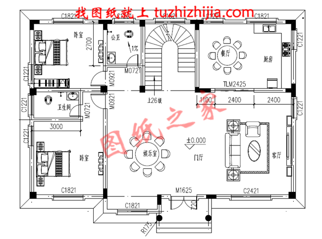 农村4间2层楼房设计图，户型方正，四平八稳的二层农村别墅