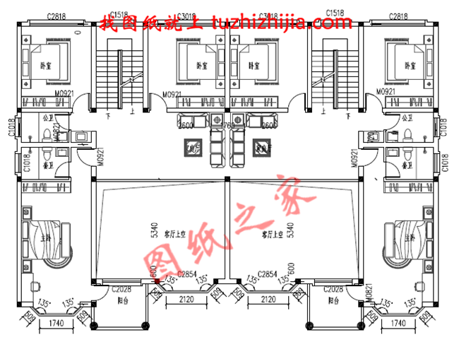 农村建房兄弟双拼三层图纸，客厅中空，户型合理