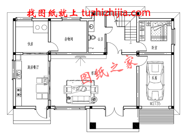 农村二层楼简单大气的楼房设计图纸，带车库，带露台