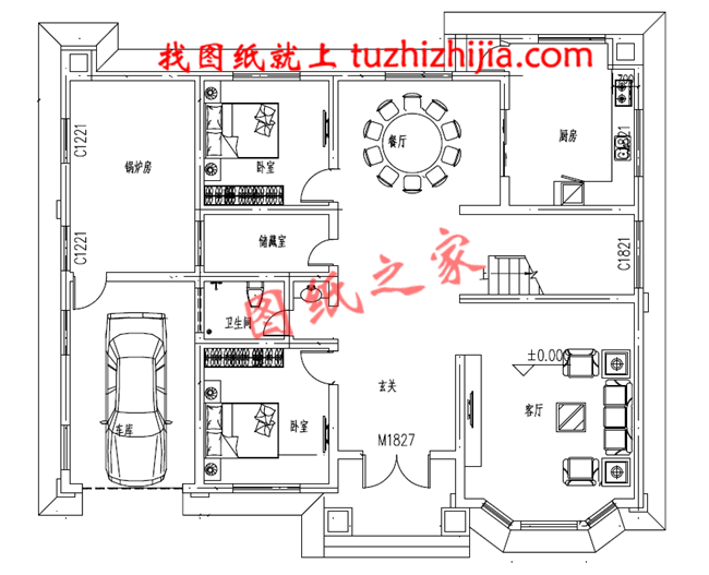 2019二层农村新款别墅设计图，带车库，带锅炉房