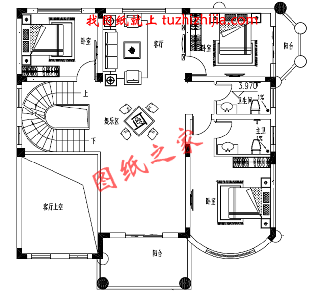 150平米左右欧式三层乡村别墅设计图，客厅中空