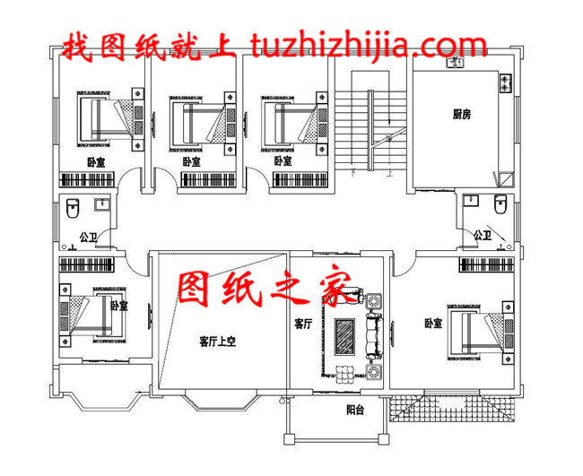 简欧风格带车库的两层农村自建房设计图