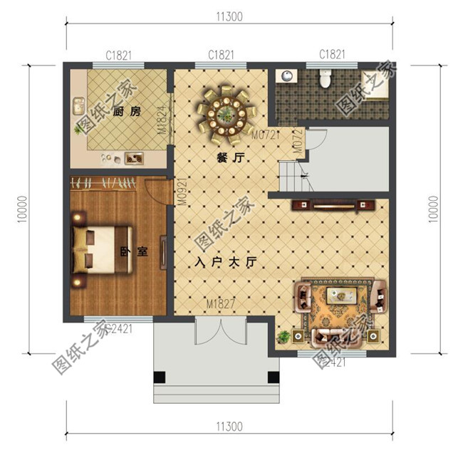 110平方米新农村实用现代的二层建筑设计图纸带外观图11X10