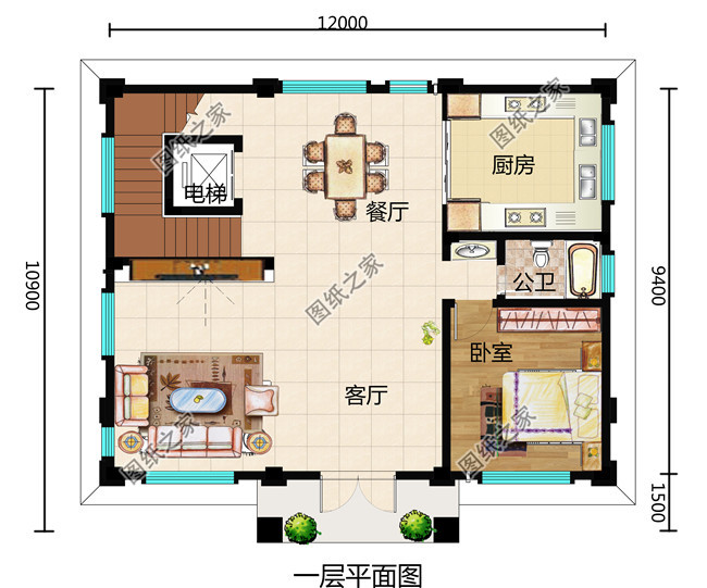 110平方米全新农村简欧风格三层房屋别墅效果图，带电梯设计