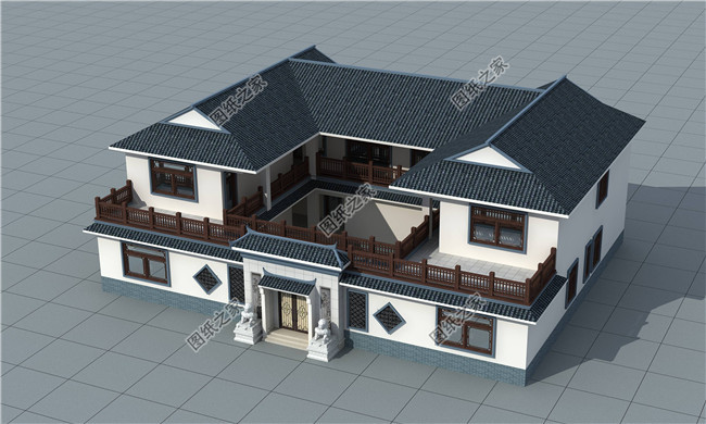 二层农村自建四合院设计图，外观古朴有质感