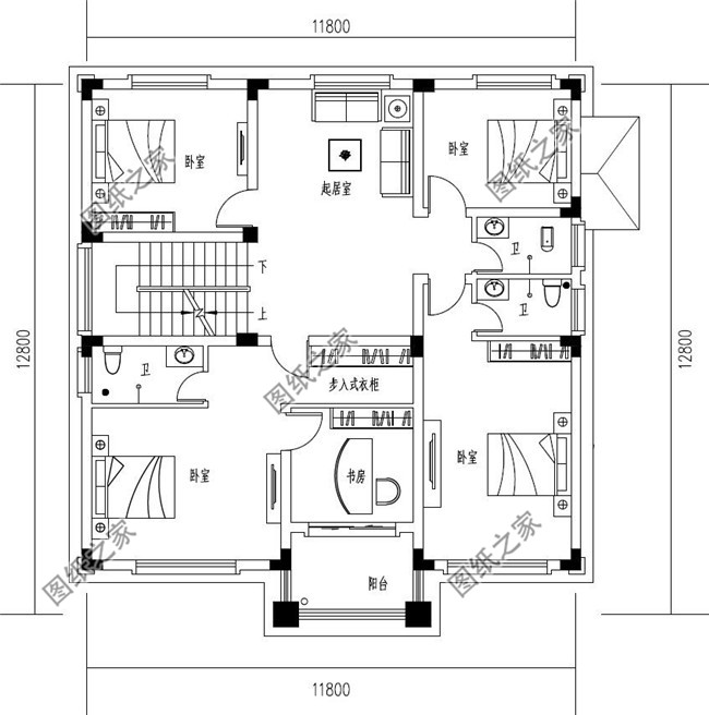 140平方米清新别致新农村两层房屋设计图纸大全12x13米