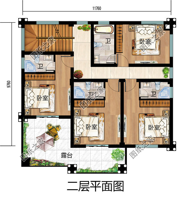 欧式二层小别墅效果图片，带全套Cad别墅设计图纸