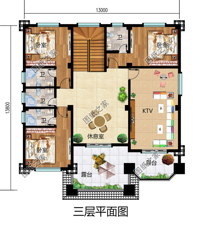 欧式复式型三层别墅施工设计图纸及效果图大全