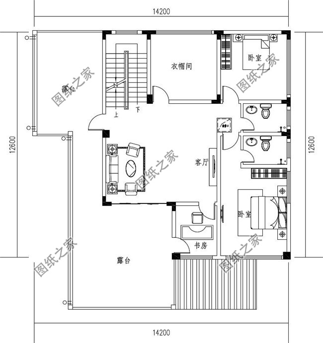 145平方米现代二层自建房屋设计CAD图纸带外观效果图