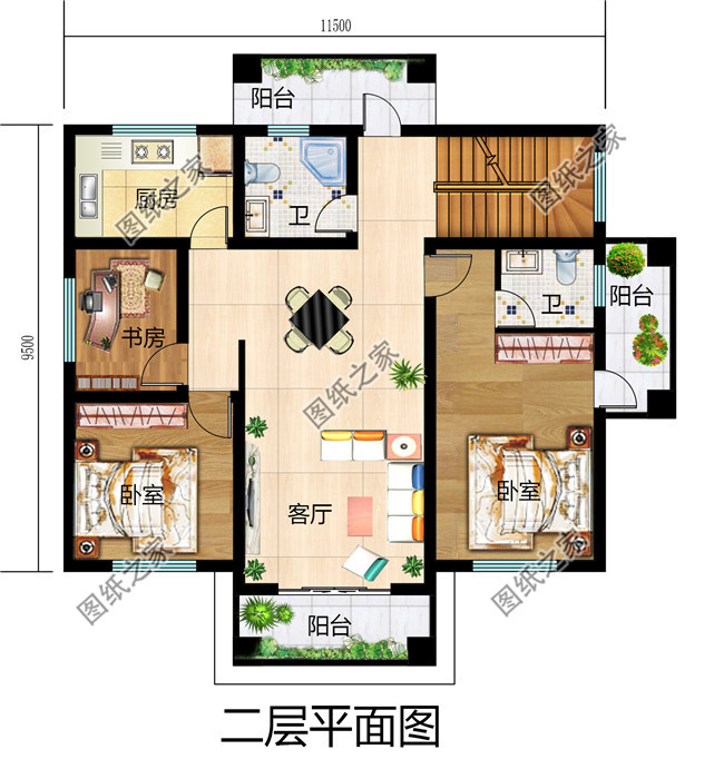 二层平顶别墅设计图，漂亮经济实用二层农村小别墅最新房屋设计图