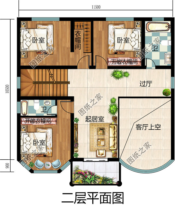 2019新款四层楼房设计图，占地120平方米左右，客厅中空