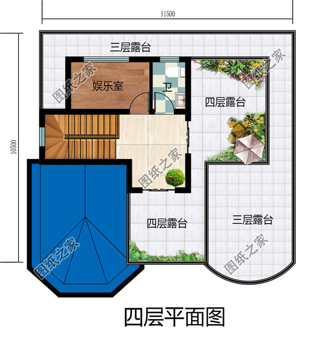 2019新款四层楼房设计图，占地120平方米左右，客厅中空