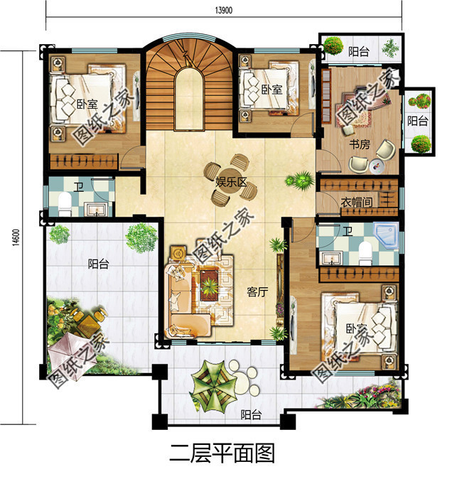 占地180平方米二层乡村小洋楼设计户型图及图纸，外观华丽