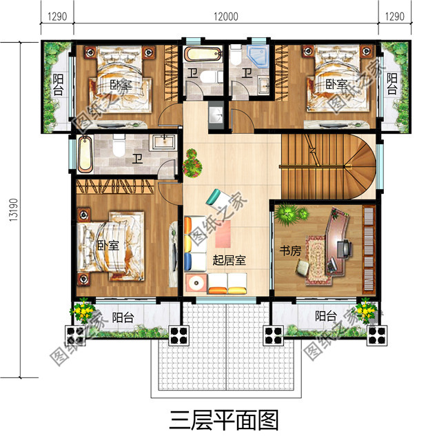 2019新款农村四层别墅设计图纸户型图，带挑空客厅