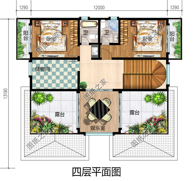 2019新款农村四层别墅设计图纸户型图，带挑空客厅