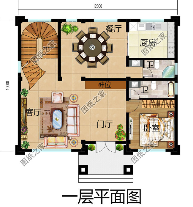 120平方米新农村四层别墅设计图纸12X10米50万以内