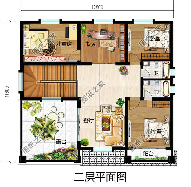 二层半别墅设计图，占地150平米，带露台，地中海风格，内部布局合理