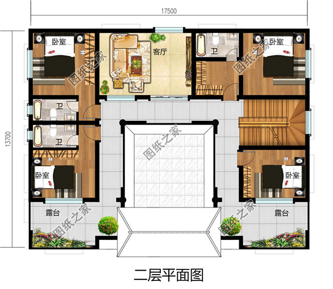 200平方米农村二层中式四合院设计图，含外观图片