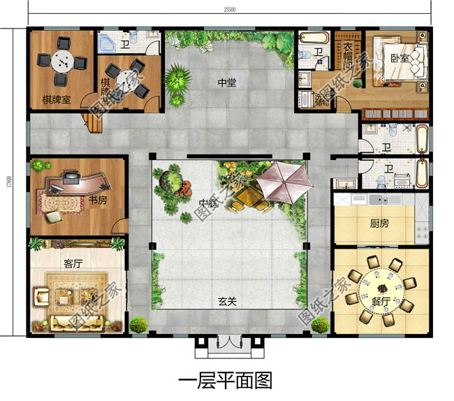 二层农村自建四合院设计图，中式外观古朴有质感200-300平方米