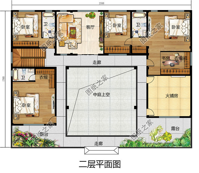 二层农村自建四合院设计图，中式外观古朴有质感200-300平方米