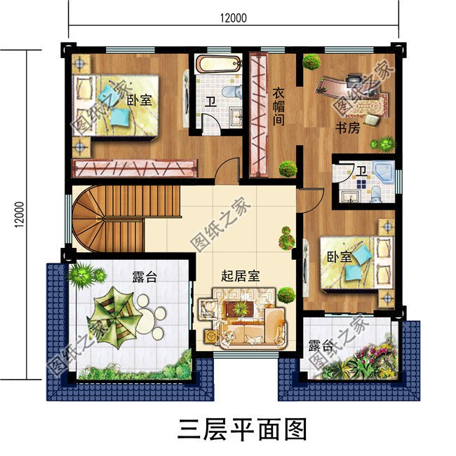 新农村三层豪华欧式别墅复式高端自建房设计图纸及效果图