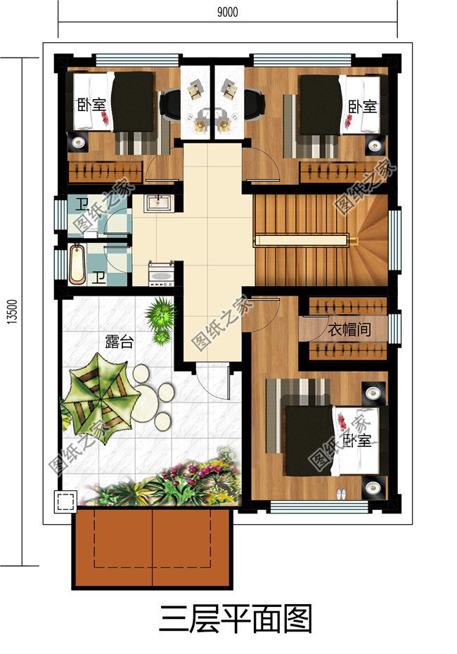 小户型现代新农村三层房屋设计建筑图及效果图