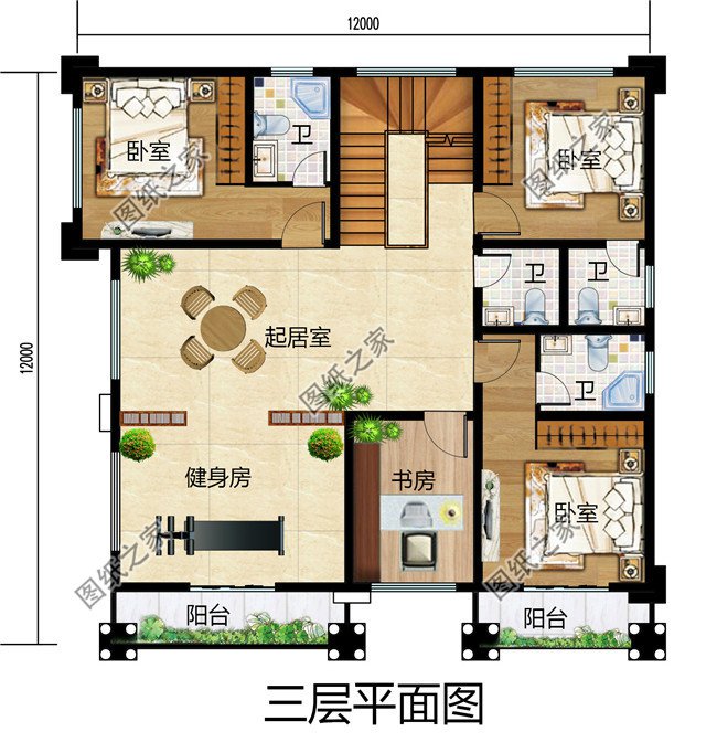 140平方米三层半新农村房屋别墅设计图，带车库