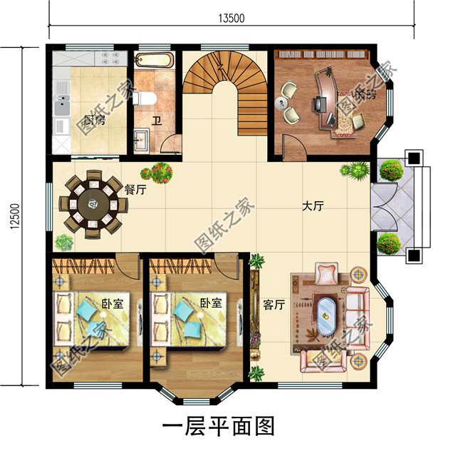 150平米二层乡村小别墅图，户型合理，外观清新淡雅