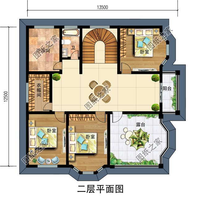 150平米二层乡村小别墅图，户型合理，外观清新淡雅