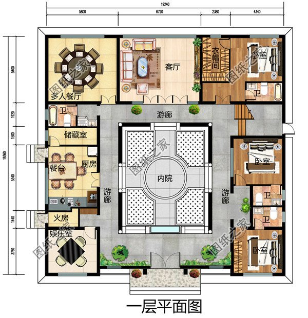 240平方米新农村四合院两层楼房施工设计图纸带外观图