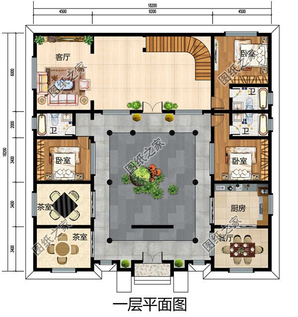 新款中式二层四合院住宅设计图，农村自建带露台设计