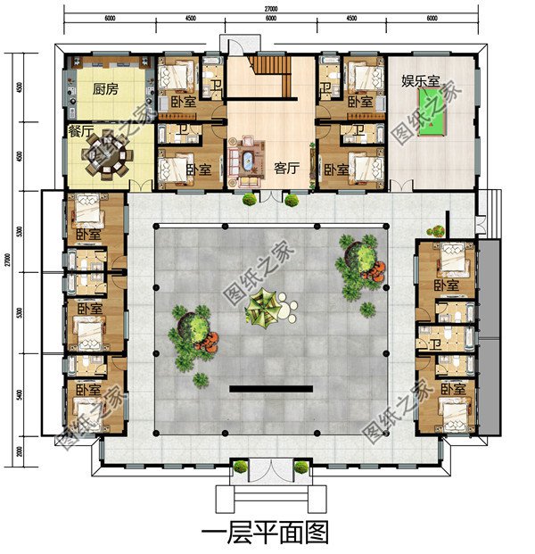 仿古中式四合院别墅设计户型图，外观图古典风格