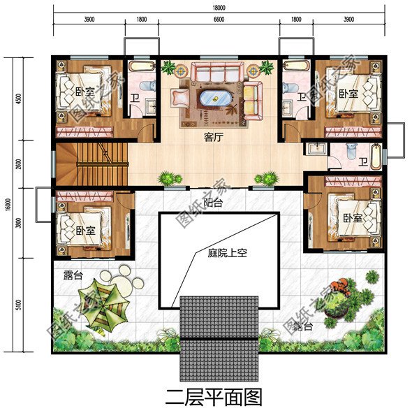 农村小型四合院设计效果图及施工图，传统中式，四面建房