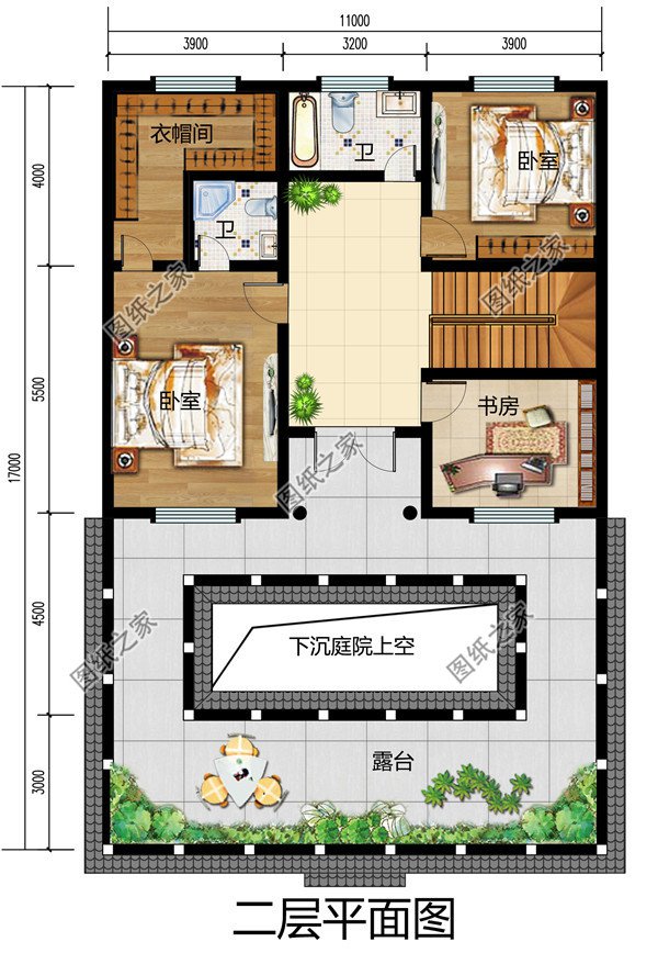 160平方米农村二层四合院别墅设计图及外观图片