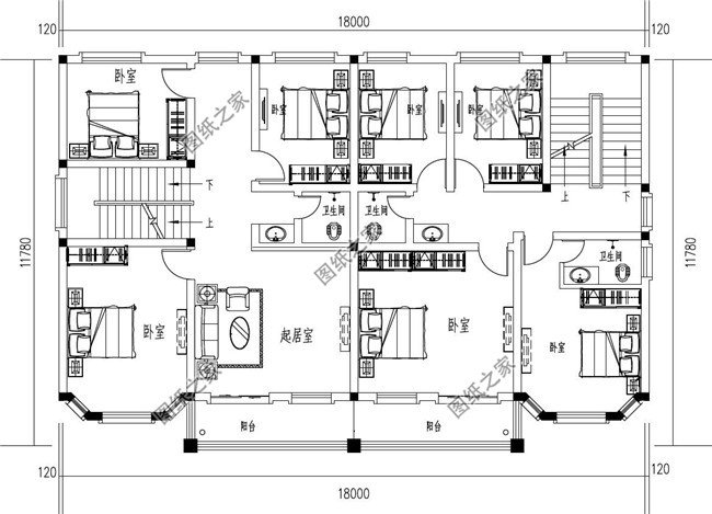 180平方米漂亮清新大窗户三层双拼别墅设计图