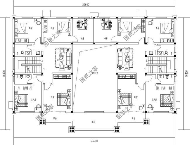 350平方米新农村双拼带阁楼别墅施工设计图纸及效果图