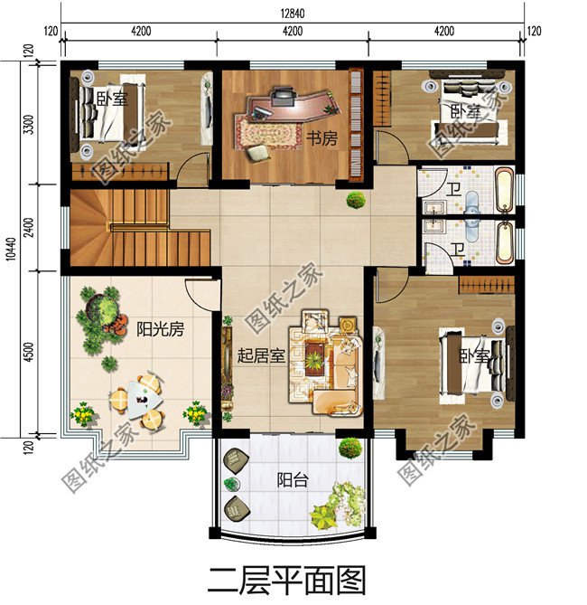 两层楼房设计图，两层新农村楼房图纸，外观典雅古朴