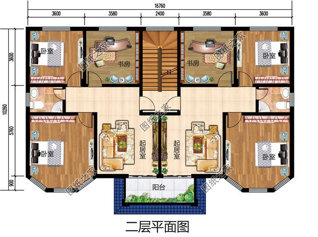 双户168平方米小户型新农村双拼楼房设计建筑图纸带外观图