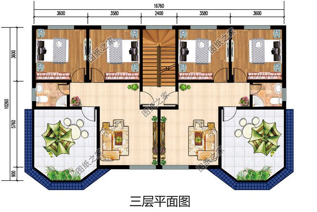 双户168平方米小户型新农村双拼楼房设计建筑图纸带外观图